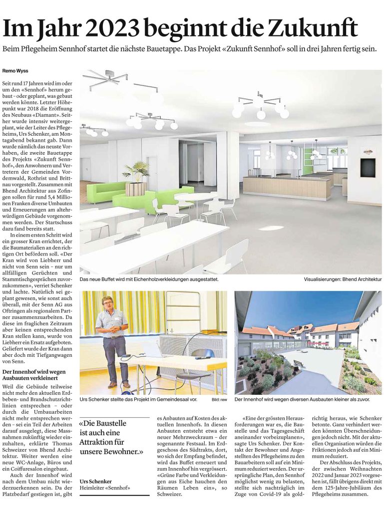 Bericht Pflegeheim Sennhof - Im Jahr 2023 beginnt die Zukunft